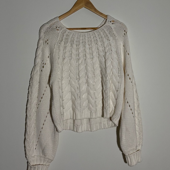 Free People cropped cotton cable knit sweater in ivory - Picture 1 of 13